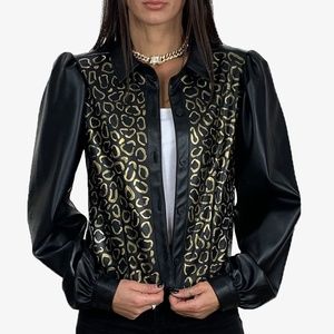 Handmade Leather Jacket - Gold Cheetah Print